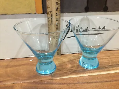 2 Crate And Barrel Aqua Blue Dizzy Cocktail Mini Martini  Affinado Glasses 3.5  • $18.24