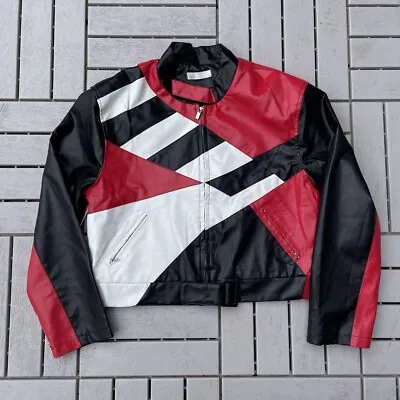 Panelled Crop Leather Biker Racer Jacket. Not American Vintage 90s 80s Kiko Acne • £89