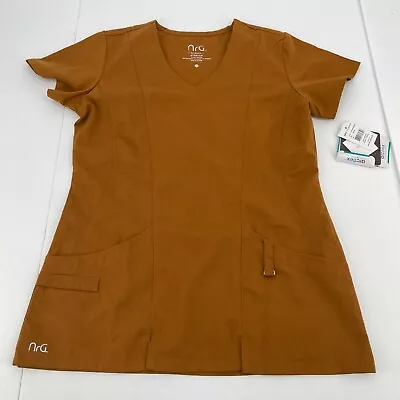 NRG By Barco Womens Top XS V Neck Brown Scrubs Medical Short Sleeves Uniforms • $19.99