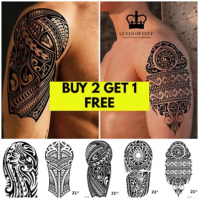 Polynesian Maori Tribal Tattoo Fake Temporary Waterproof Half Sleeve Mens Womens • £2.99