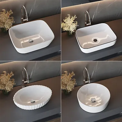 Bathroom Vanity Wash Basin Sink Countertop Oval/Round/Rectangle White Ceramic • £39.95