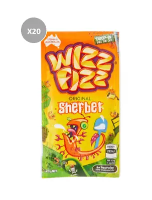 908842 20 X 12.5g PACKETS OF WIZZ FIZZ ORIGINAL SHERBET SERIOUSLY FIZZY MADE AU  • $15