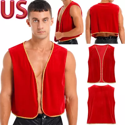 US Men's Mr Santa Claus Open Front Vests Christmas Waistcoat Xmas Party Costumes • $13.24