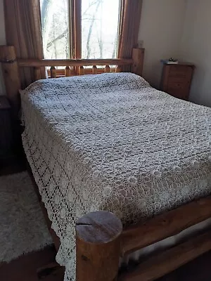 Hand Crocheted Bedspread / Coverlet / Tablecloth 84 X 90 ~ Excellent Condition • $60