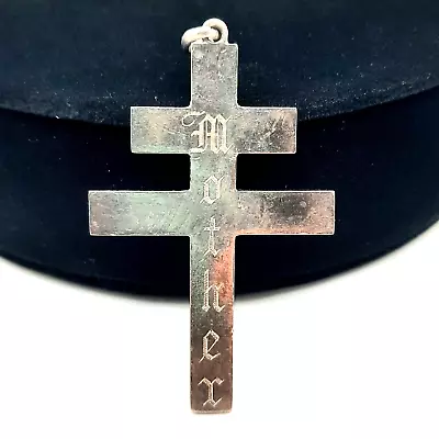 Cross Of Lorraine Pendant Silver (800-Sterling) VTG Engraved  Mother  Double Bar • $18