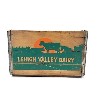 Rare Vintage Lehigh Valley Dairies Wood Milk Crate With Metal Trim 1959 Box  • $74.99