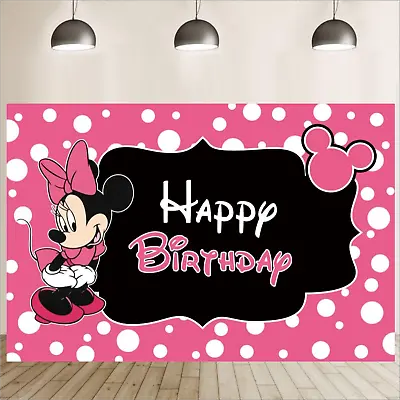 Cartoon Minnie Mouse Backdrop Happy Birthday Party Photo Background Banner Decor • $19.78