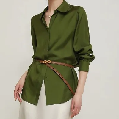 Temperament 100% Silk Shirt Women's Spring Solid Color Long Sleeved Blouses Tops • $106.84