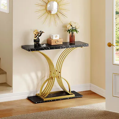 39  Modern Black Console Table Entryway Table With Faux Marble Top Living Room • $69.99