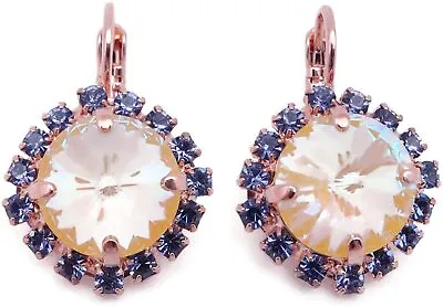 Mariana Rivoli Cut Yellow With Dark Purple Crystals Rose Gold Earrings 539141 • $58