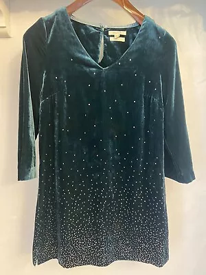 White Stuff Galaxy Velvet Tunic Top/dress Green With Sparkles 3/4 Sleeves Sz 8 • £12