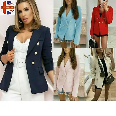 £16.95 • Buy UK Ladies Women’s Gold Button Jacket Blazer Double Breasted Formal Office Smart 