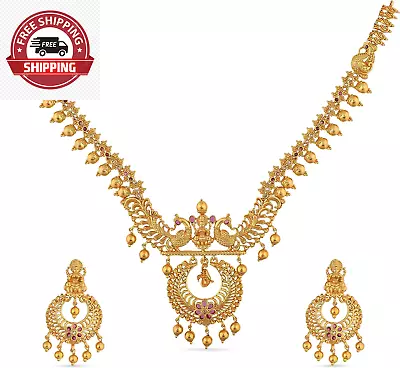 Antique Gold Plated Kanti Short Necklace Set With Peacock Design - Indian Jewelr • $116.91