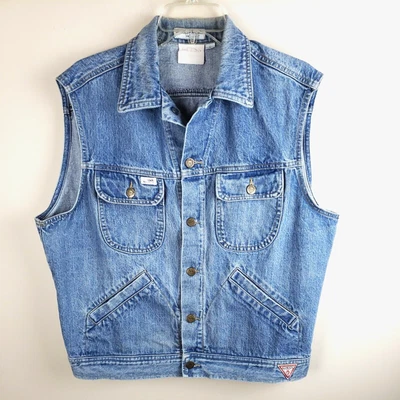 $39 • Buy VTG 80's Guess Georges Marciano Stonewashed Denim Jean Vest SZ L Guess Paris