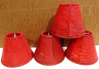 Red Glass Beaded Lamp Shades Clip-On Miniature Mini Chandelier Sconce Set Of 4 • $42.50