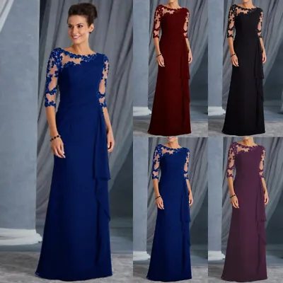 Women's Lace Bridesmaid Formal Evening Party Prom Gown Cocktail Long Dress Sizes • £28.36