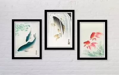 Set Of 3 Vintage Japanese Fish Art Prints Wall Art Framed Available Koi Carp • £9