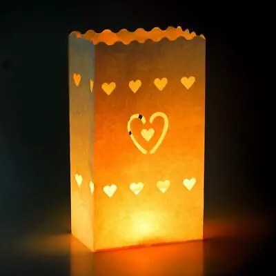 10 Candle Tea Light Lantern Bags White Hearts • £3.49