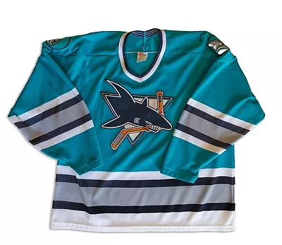 VTG 90s San Jose Sharks NHL Maska CCM Embroidered Jersey Mens XL Teal Hockey • $74.95