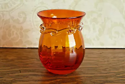 Pilgrim Hand Blown Glass Orange Amberina Small Vase With Applied Wave Design • $22