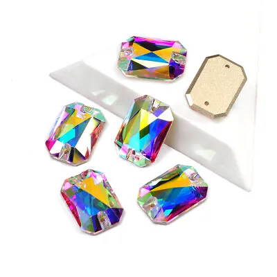 AB Emerald Cut Sew On Stones Strass Glass Gems Flat Back Rhinestones Crystals • $5.73