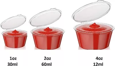 Clear Plastic Sauce ROUND Cups Hinged Lids Quality Chutney Deli Pots 1/2/4oz • £7.99