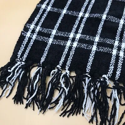 Merona Chenille Scarf Shrug Wrap Black White Plaid 72 X10  • $17.12