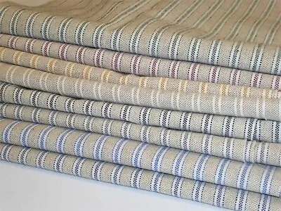 Ticking Stripe Linen Look Cotton Rich Curtain Upholstery Fabric - 108  Wide • £17.95
