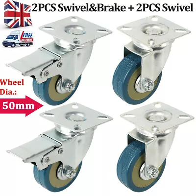 £7.59 • Buy 4x Heavy Duty 50mm 75mm Rubber Swivel Castor Wheels Furniture Trolley Caster UK