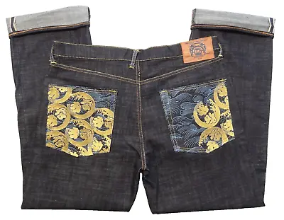 Red Monkey Co RMC 38x35 Selvedge Denim Relaxed Fit Button-Fly Embroidered Pocket • $127.48