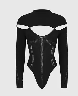 Maniere De Voir Knitted Cut Out Bodysuit - Black - UK 14 - BNWT • $43.56