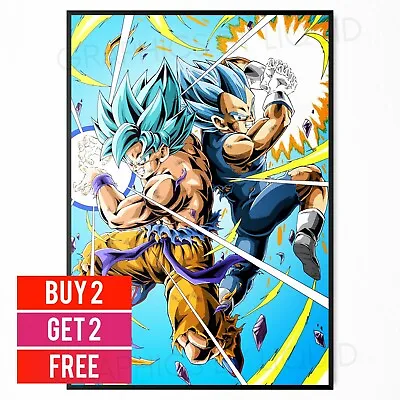 Dragon Ball Z Goku Vegeta Super Saiyan Blue Japanese Manga Poster Wall Art Print • £12.99
