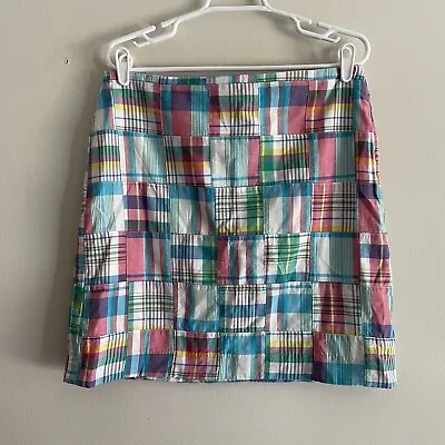 Talbots Women 10 Cotton Preppy Colorful Madras Plaid Patchwork A-Line Skirt • $21.24