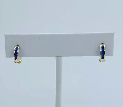 ❤️ 10k Gold Girl Kids Earrings Huggies Blue ~ Aretes Oro Azul • £75.83