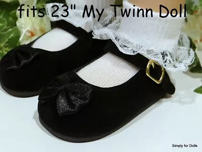 BLACK Velvet W/ Satin Bow MARY JANES DOLL SHOES Fits 23  MY TWINN DOLL CLOTHES • $7.98