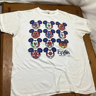Mickey Mouse EPCOT One Mouse One World Shirt Size Large White Flag Disney • $20