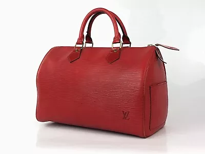 Vintage Louis Vuitton Red Speedy 35 Bag Boston Handbag LV France 1994 Leather • £265