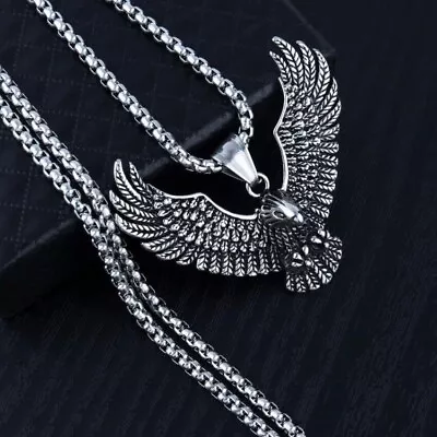 EAGLE FALCON BIRD Pendant Necklace Men Vintage Titanium Necklace Gift UK • £6.99