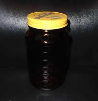 Vintage Amber Colored Honeycomb Glass Ovaltine Jar With Yellow Lid • $7.20