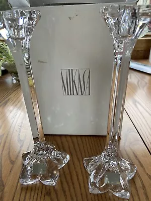 Vintage Pair Of Mikasa Crystal Star Flower Petals 9  Candlestick Holders • $14.95