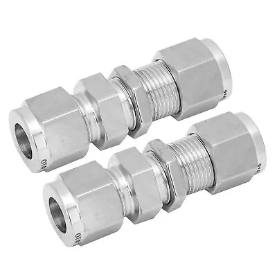 2Pcs Ф10 Compression Bulkhead 316 Stainless Steel Double Ferrule Connector • $38.31