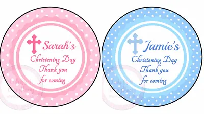 £1.99 • Buy Personalised Boy Girl Blue Pink Christening Stickers Party Sweet Cone Cake Box