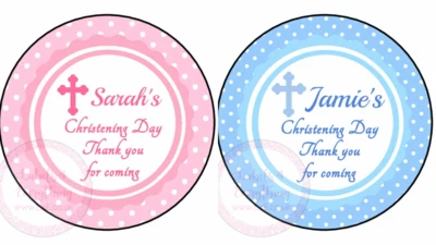 £1.99 • Buy Personalised Boy Girl Blue Pink Christening Stickers Party Sweet Cone Cake Box