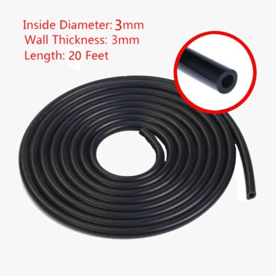 $23.99 • Buy 3mm 1/8  Universal Silicone Air Vacuum Hose /Line /Pipe /Tube 20 Foot Black