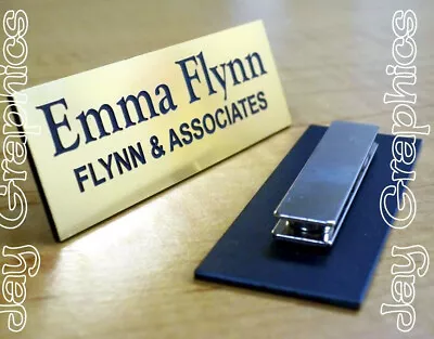 Custom Engraved 1x3 Brushed Gold Name Tag | Badge & Magnet | Employee Magnetic • $9.99