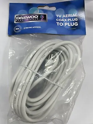 4M Metre M To M PLUG RF Coaxial Cable TV Aerial Fly Lead Digital Plug Coax • £4.99