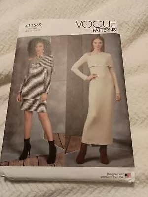 VOGUE Patterns R11569 Sleek Long SleeveDress Asymmetrical Neckline Sizes 8 To 16 • $12