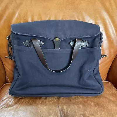 VTG Filson Original Rugged Twill Briefcase Laptop Bag Navy Blue Leather #70256 • $89.99