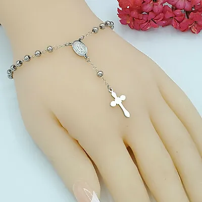 Stainless Steel Rosary Bracelet Virgen De Guadalupe And Cross. Rosario Acero  • $13