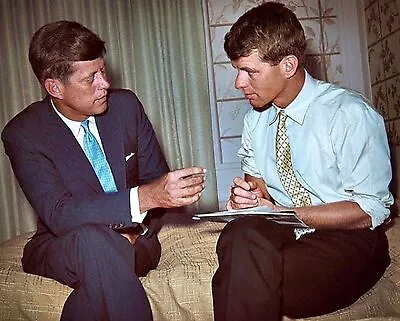 1959 JOHN & BOBBY KENNEDY On Campaign Trail - Candid COLOR TINTED PHOTO  (201-D) • $11.97